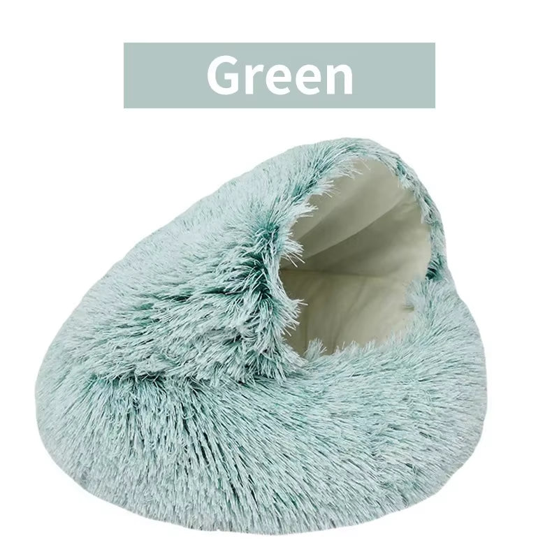 2-in-1 Round Cushion & Warm Pet House for Cats and Small Dogs